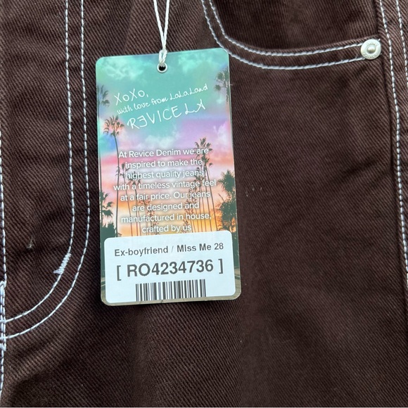 Revice brown miss me ex-boyfriend new with tags, white seam button fly, size 28 - Picture 10 of 13